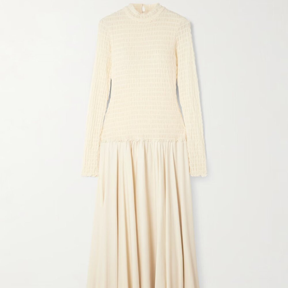 SIEDRÉS Feja open-back shirred stretch-mesh and satin-jersey midi dress